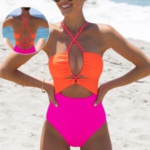 Vibrant Orange and Pink Swimsuit